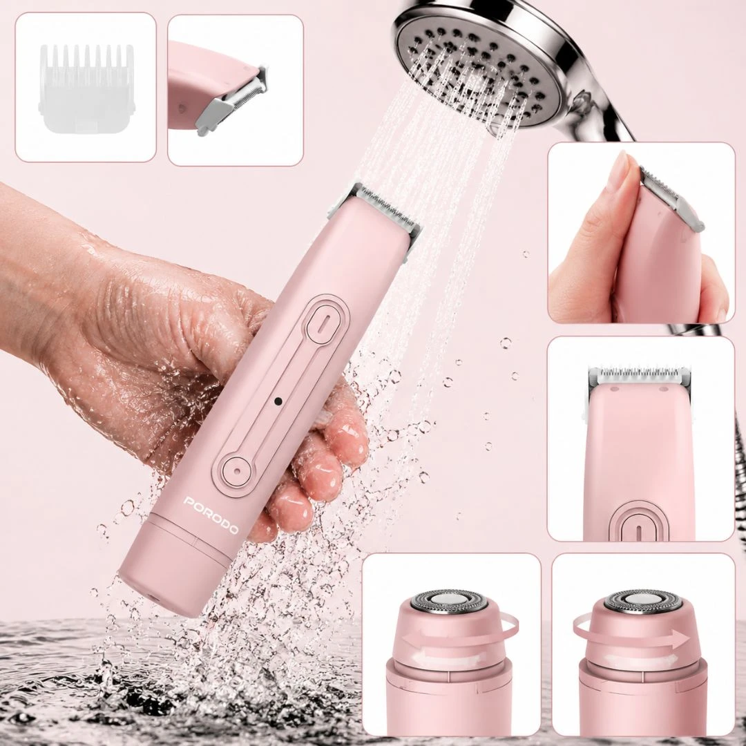 Porodo Electric Shaver PDLFSTHD706PK - Dual-Head, USB-C Fast Charge, Pink