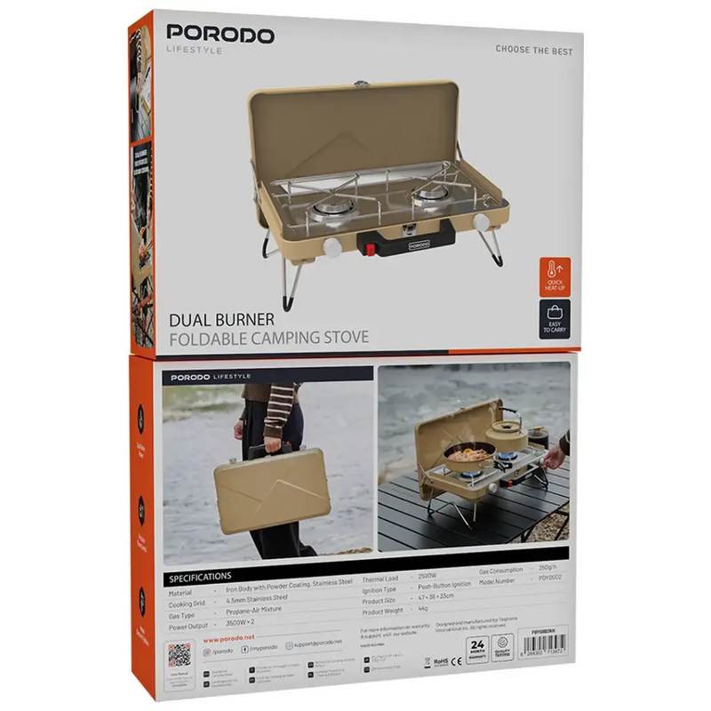 Porodo Lifestyle Portable Camping Stove with Dual Burner - Khaki
