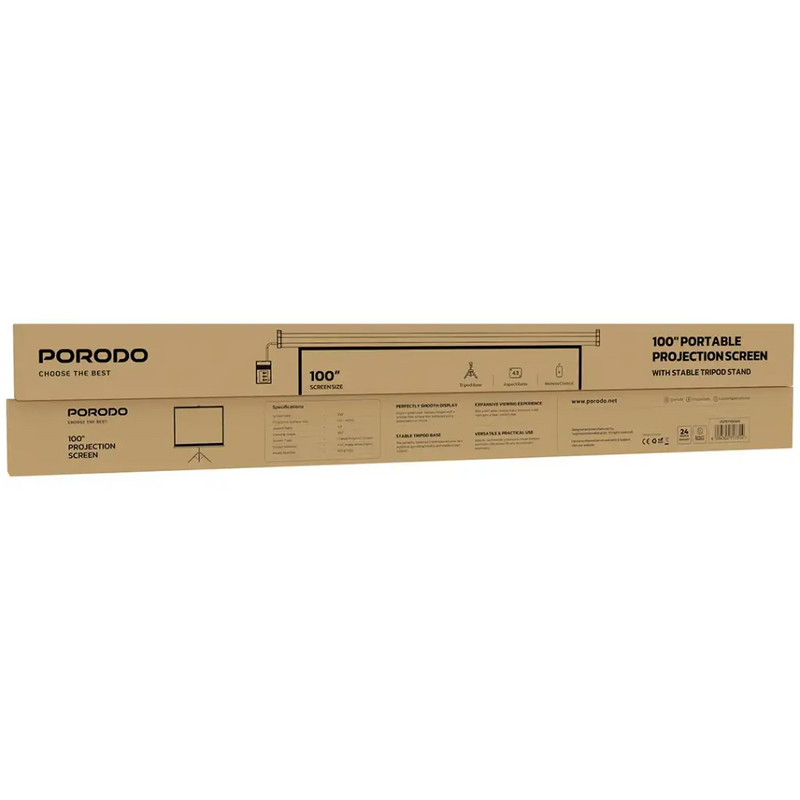 Porodo 100" Projector Screen 4:3 With Tripod - White