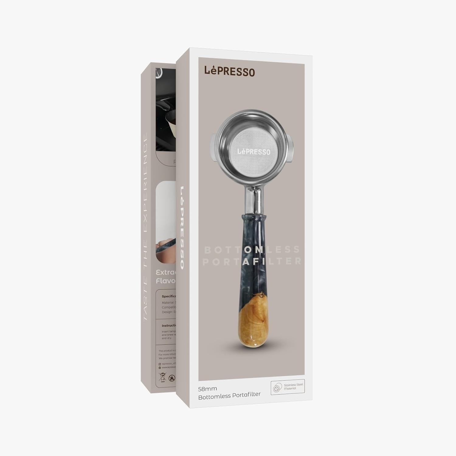 LePresso 58mm Bottomless Portafilter with Wood Handle