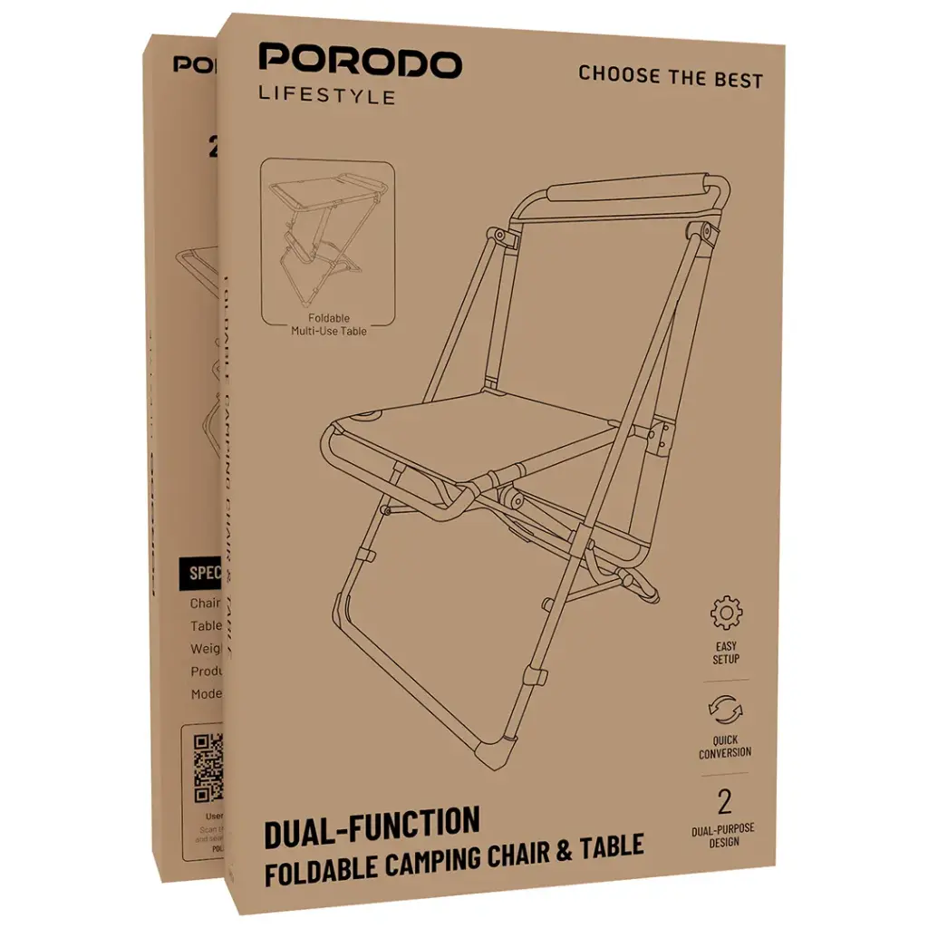 Porodo Lifestyle 2 in 1 Foldable Camping Chair and Table - Orange