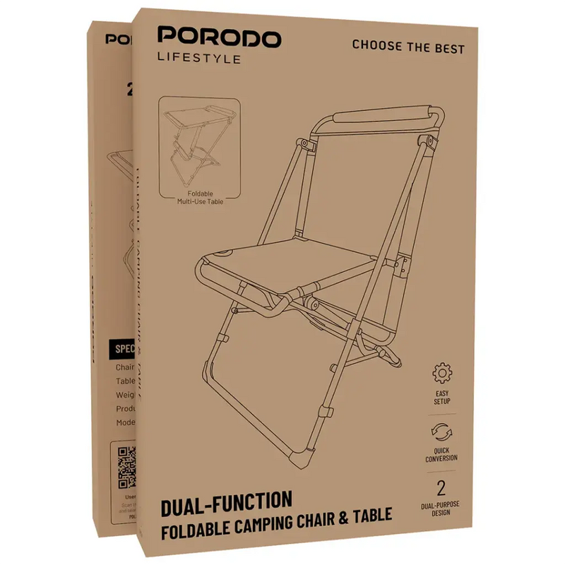 Porodo Lifestyle 2 in 1 Foldable Camping Chair and Table - Orange