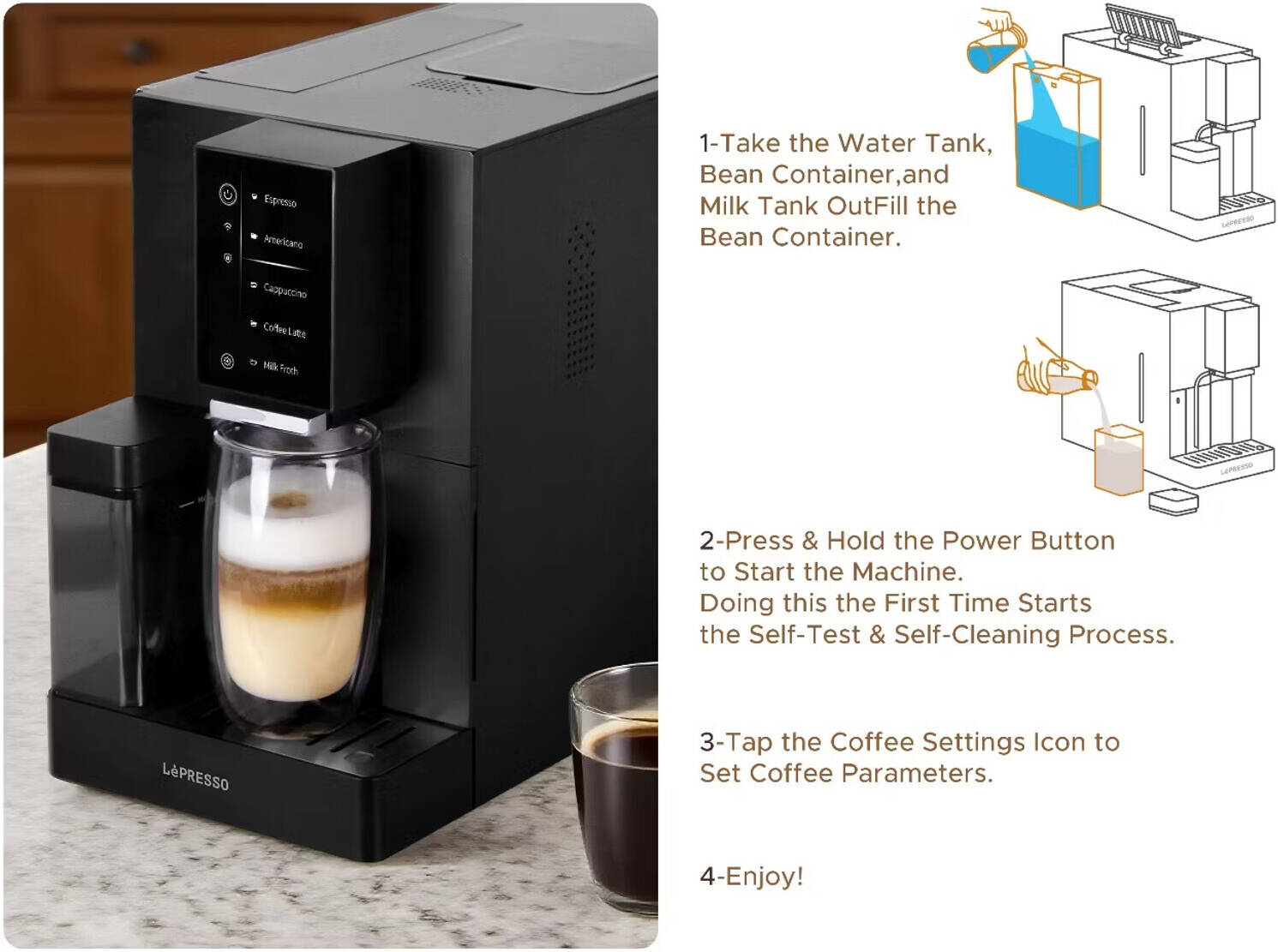 LePresso Brevissimo Automatic Coffee Machine with Mobile App. - Black