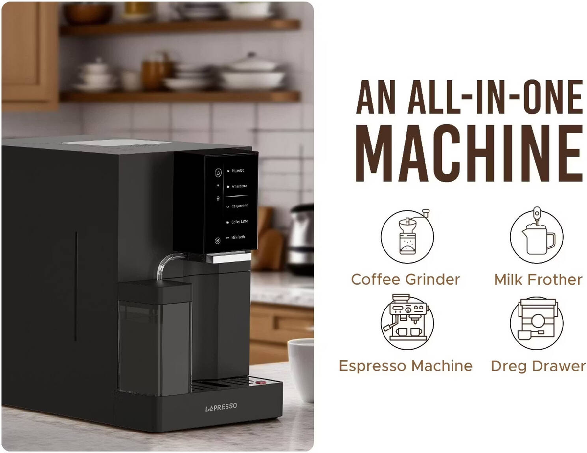 LePresso Brevissimo Automatic Coffee Machine with Mobile App. - Black