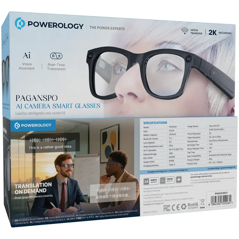 Powerology Paganspo AI Glass with Camera + Audio - Grey
