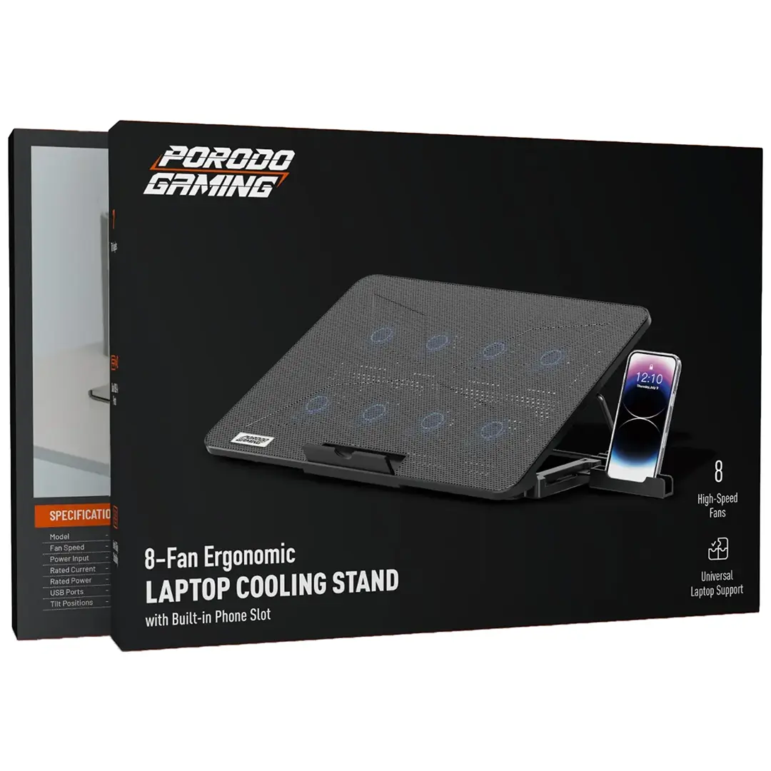 Porodo Gaming Laptop Cooling Pad With Phone Holder