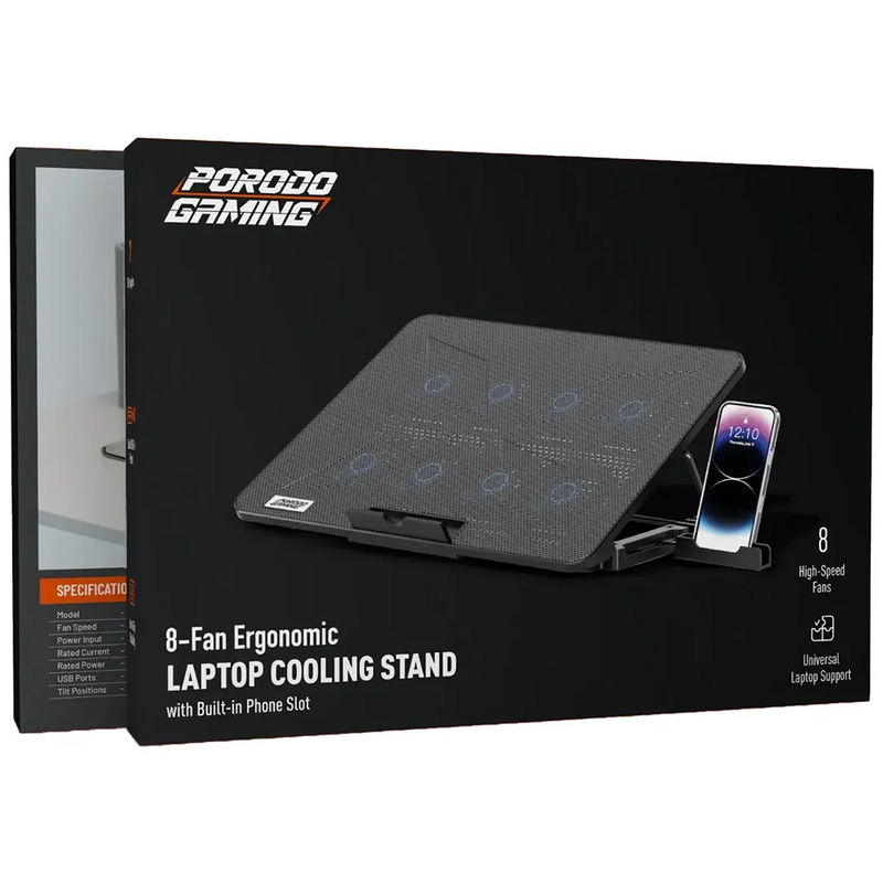 Porodo Gaming Laptop Cooling Pad With Phone Holder