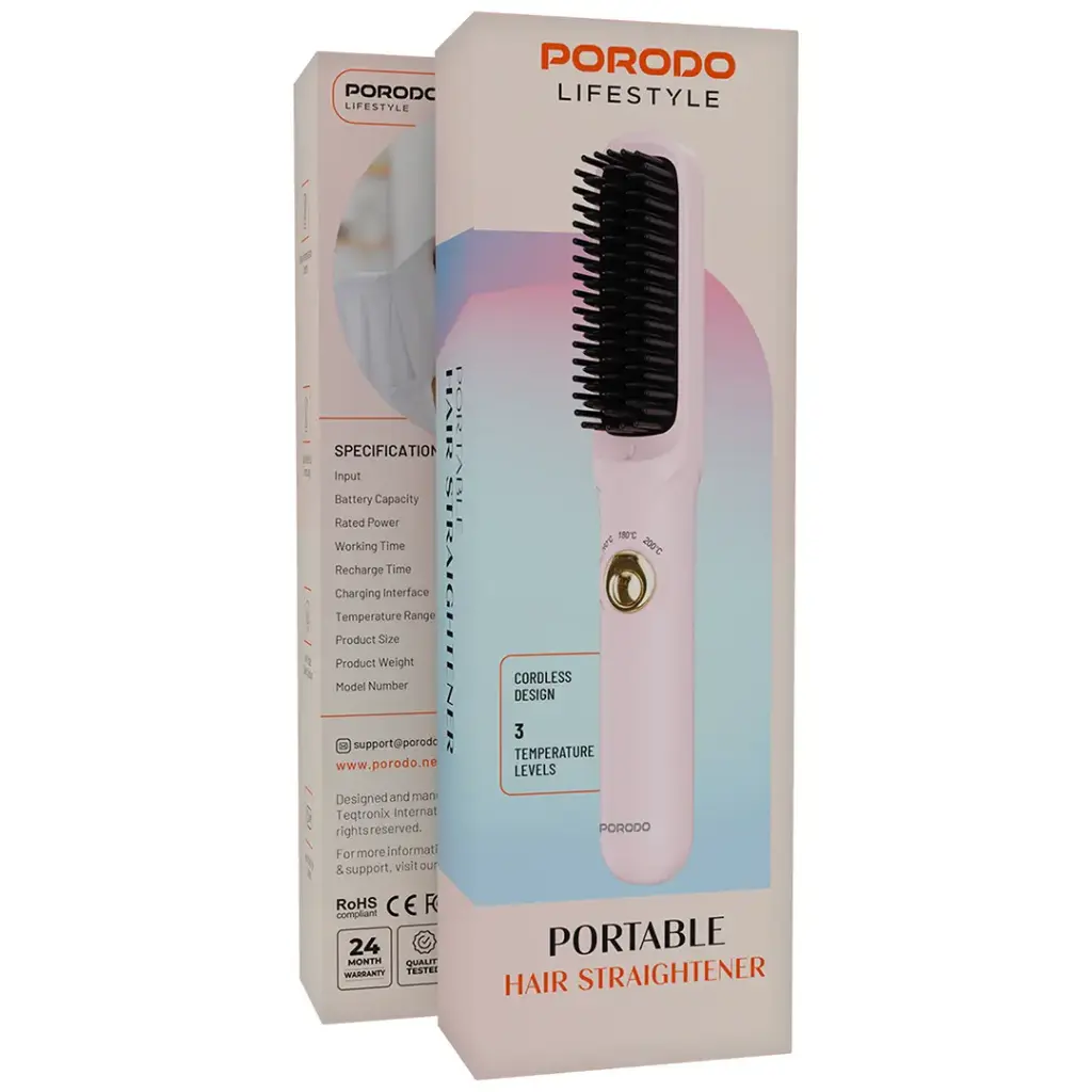 Porodo Lifestyle 2 in1 Hair Starightner with detachable Hot Comb- Pink