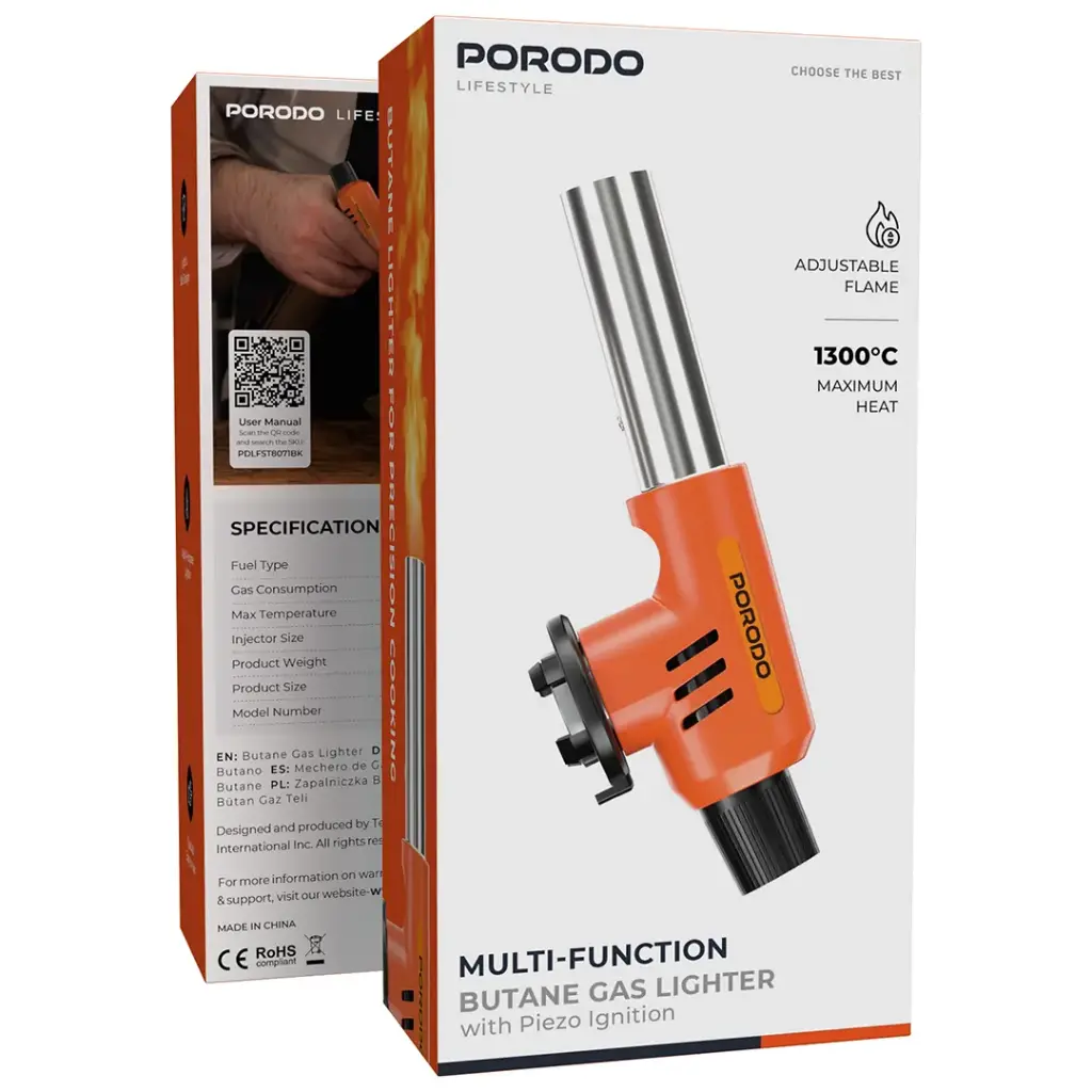 Porodo Lifestyle 19 MM Butane Gas Ligther - Black/Orange