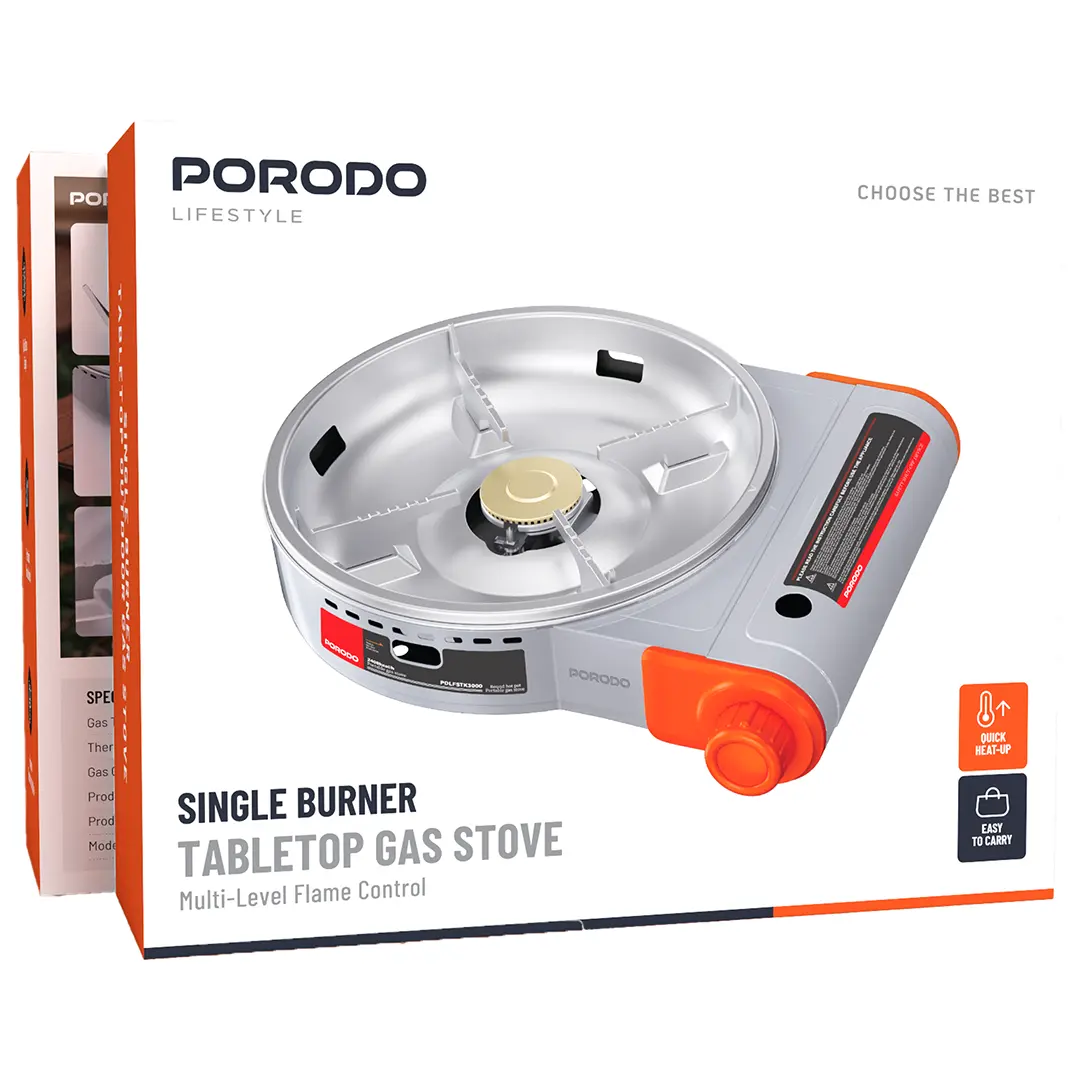 Porodo Lifestyle Single Burner Gas Stove - Grey/Orange