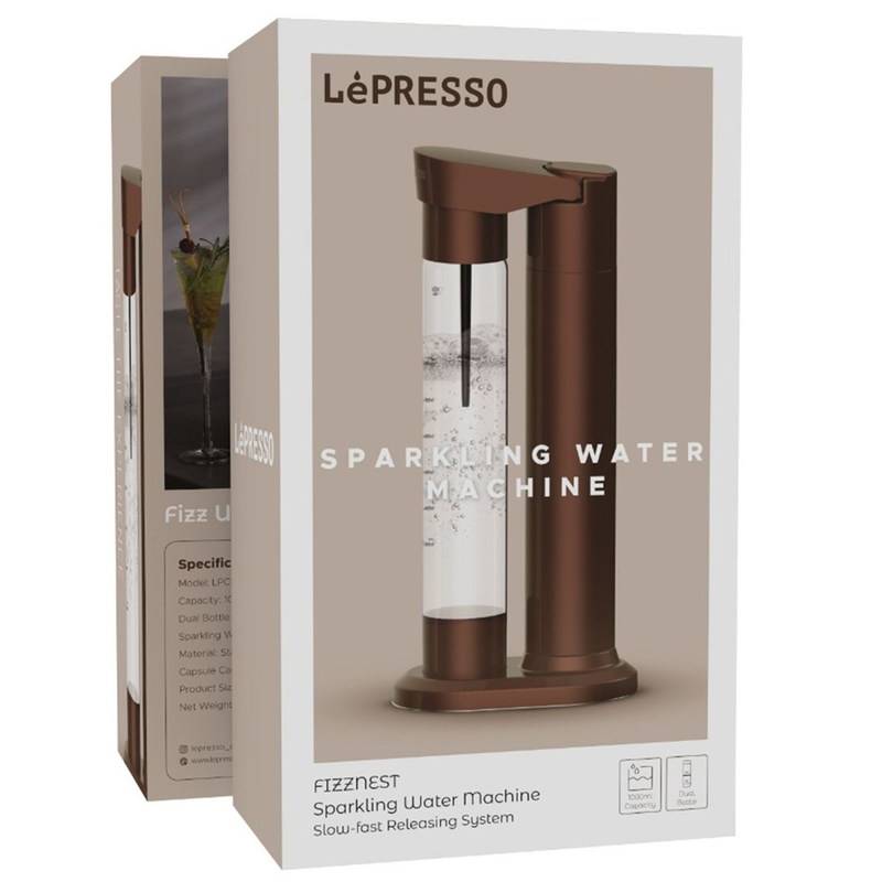 LePresso Fizznest Instant Carbonator and Soda Maker with Dual Bottle (500+350ml) (Brown)