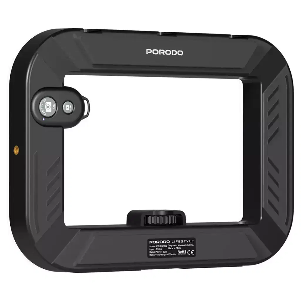 Porodo Lifestyle Vlogging Light with Tripod & Shutter Button - Black