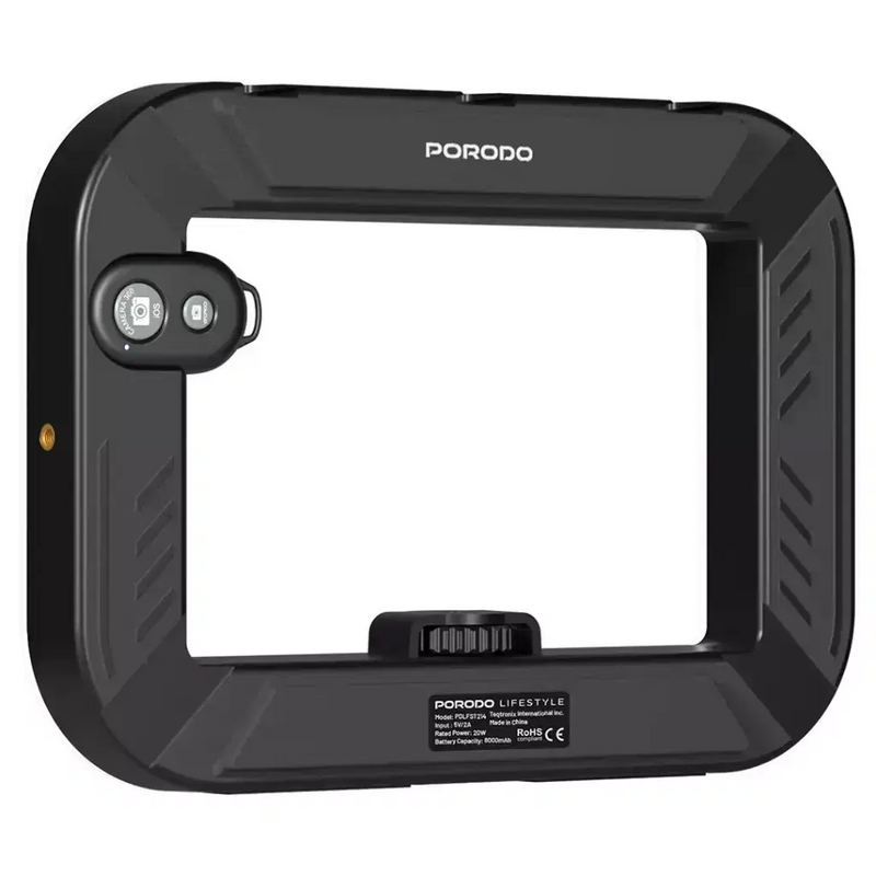 Porodo Lifestyle Vlogging Light with Tripod & Shutter Button - Black
