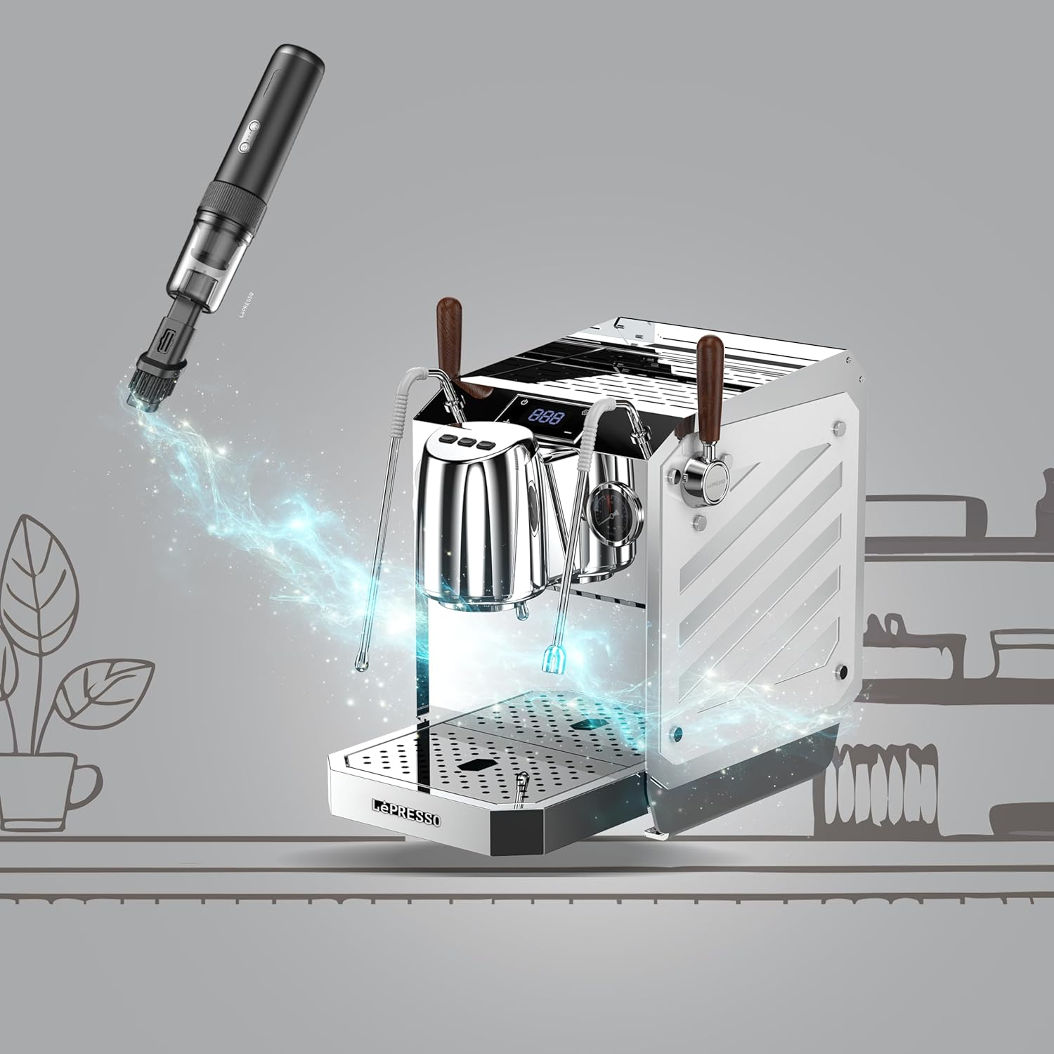 LePresso EspressoVac Portable 15000Pa Vacuum Cleaner (Suction & Blower) with Multip le Heads and Torch