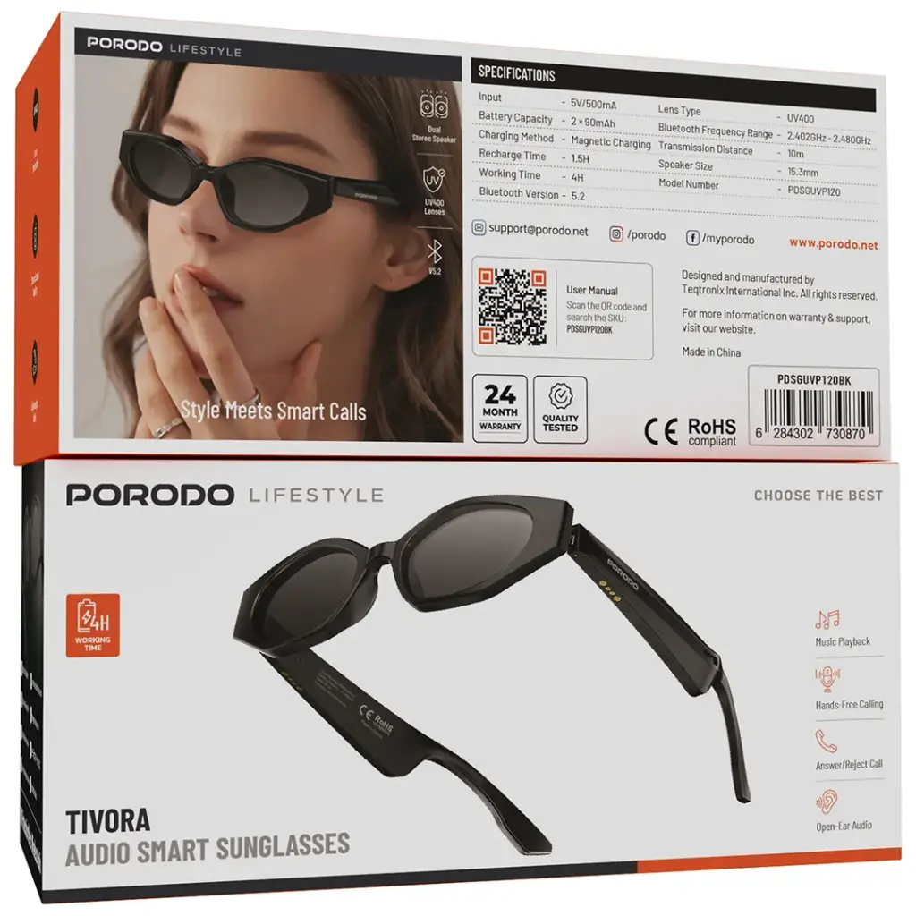 Porodo Tivora BT Smart Glass with UV Glass400 Lens