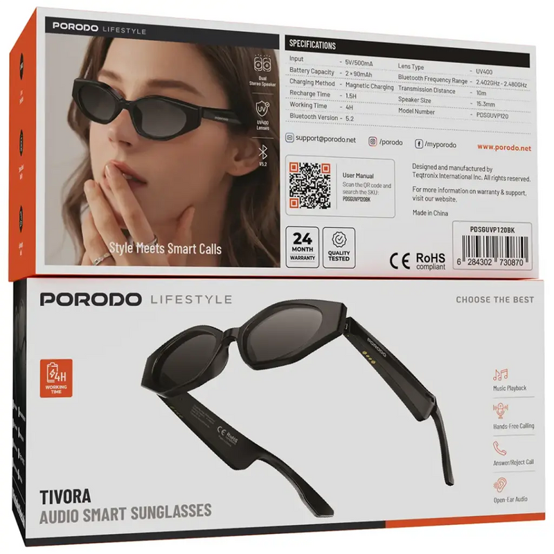 Porodo Tivora BT Smart Glass with UV Glass400 Lens
