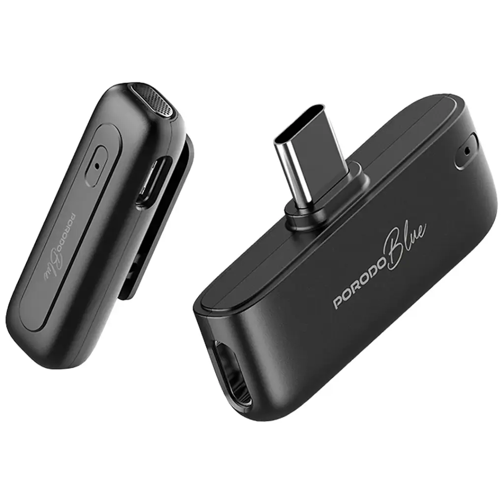 Porodo Blue ClipMic Pro Microphone X2 without Charging  Case Type-c - Black