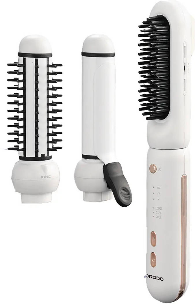Porodo Multi Interchangeable Rechargeable 3 in 1 Mini Hair Straightener Comb and Curling Iron