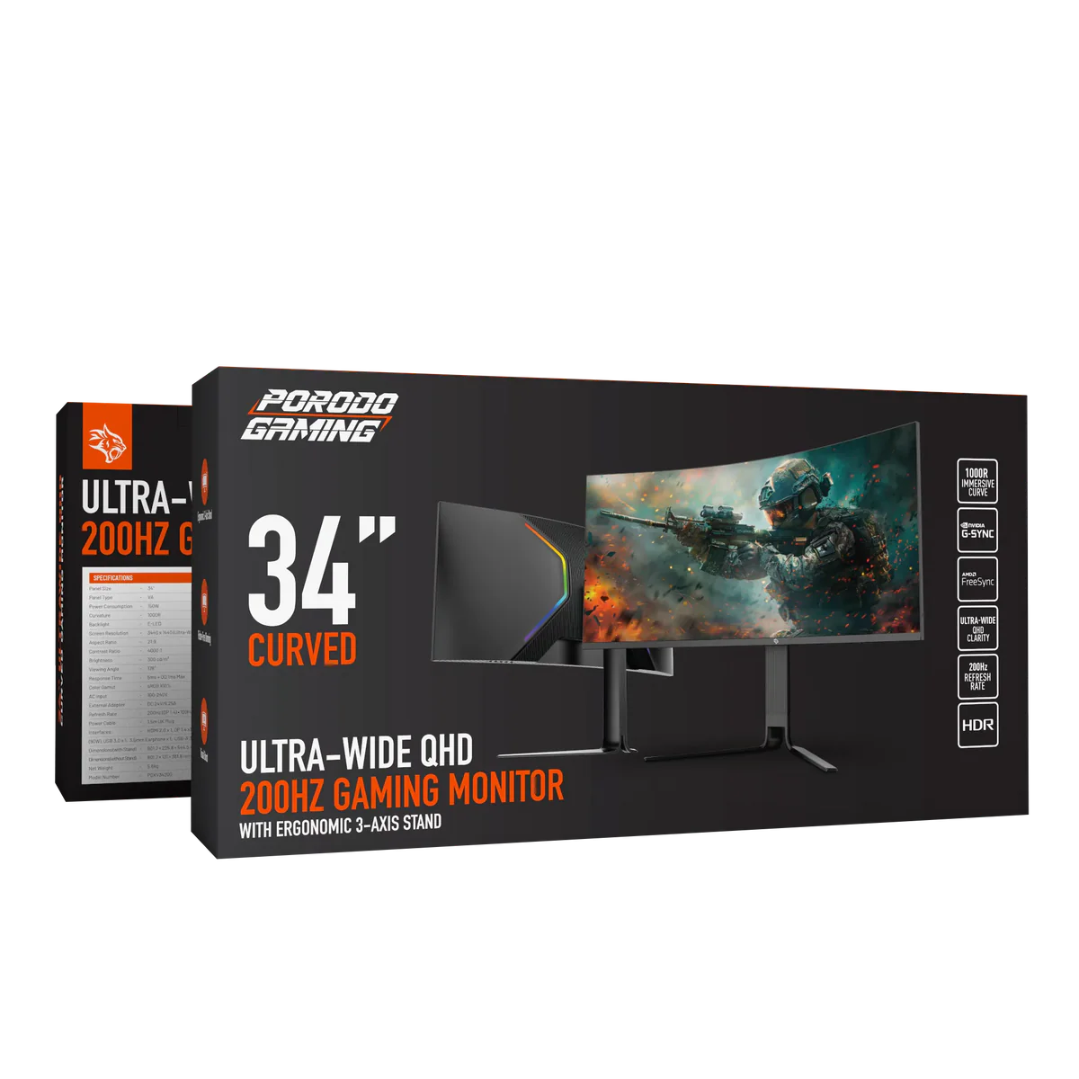 Porodo Gaming 34 Inch Curved Gaming Montor Black