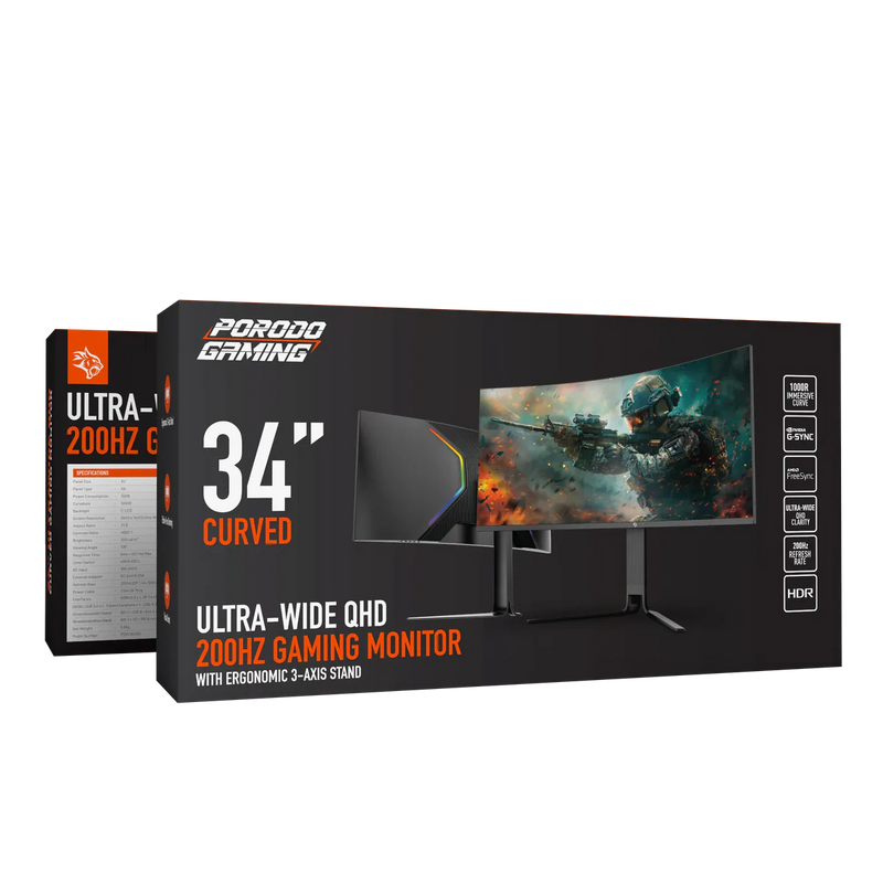 Porodo Gaming 34 Inch Curved Gaming Montor Black