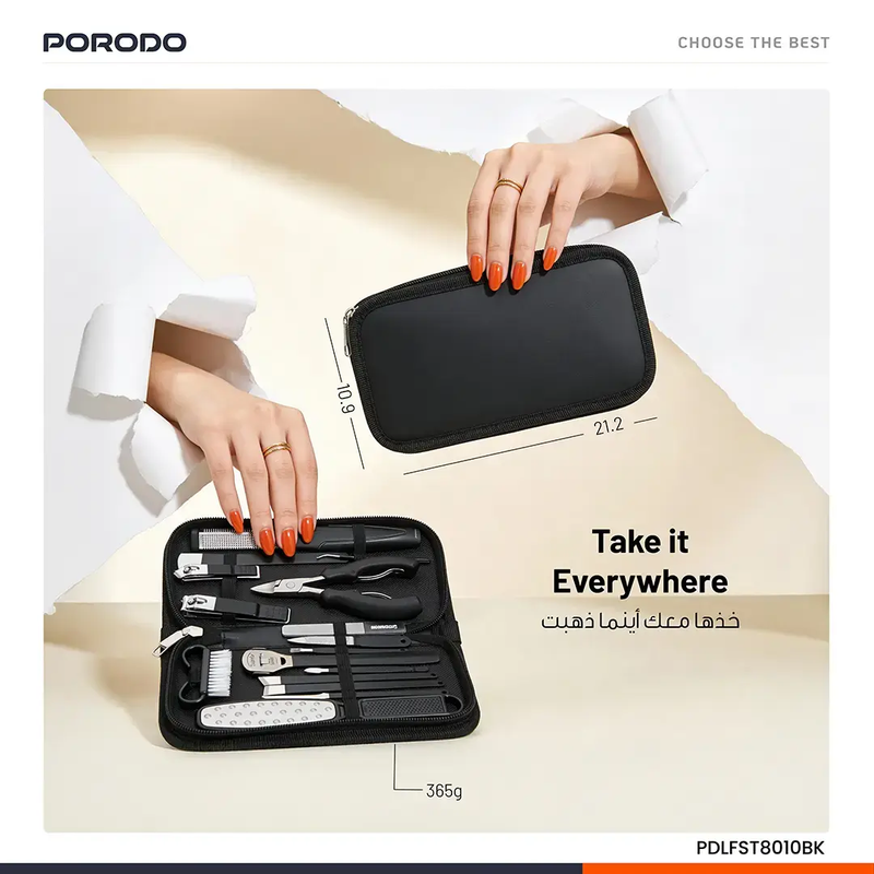 Porodo Lifestyle16 Pcs Stainless Steel Nail Clipper Set For Manicure and Pedicure
