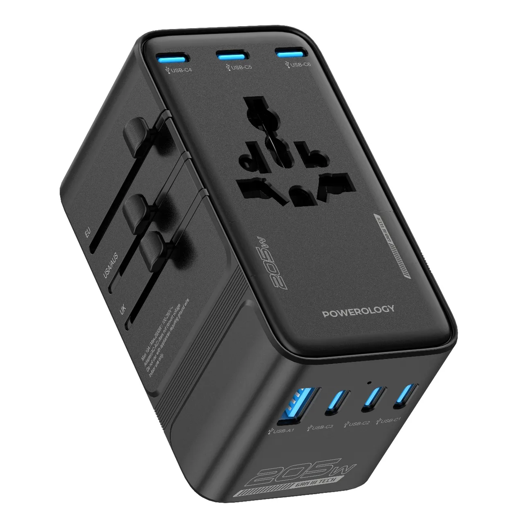 Powerology Spetrova Travel Powerstation PD205w 6x Type-c &1 Usb Gan III Tech - Black