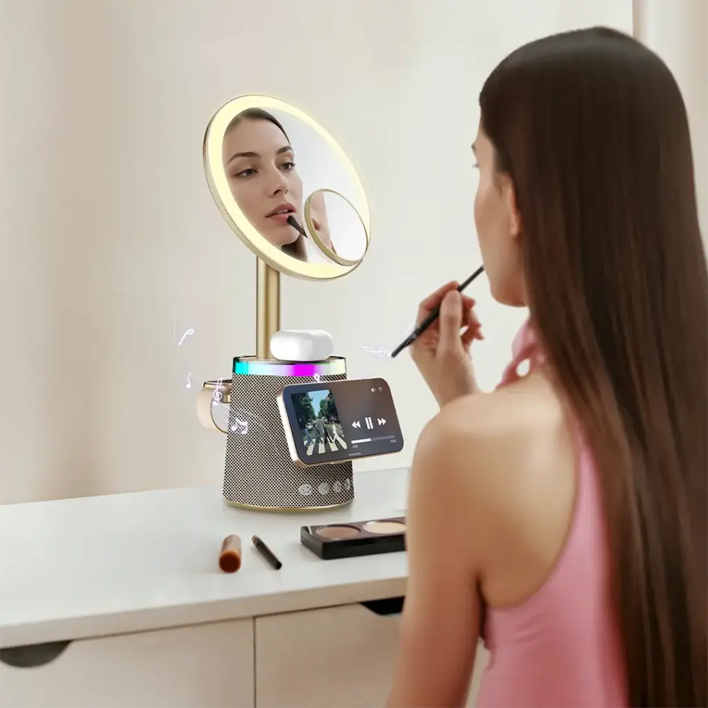 Porodo Lifestyle 15W Zoomed Mirror Magnetic Wireless Charger with Speaker & Adjustable
