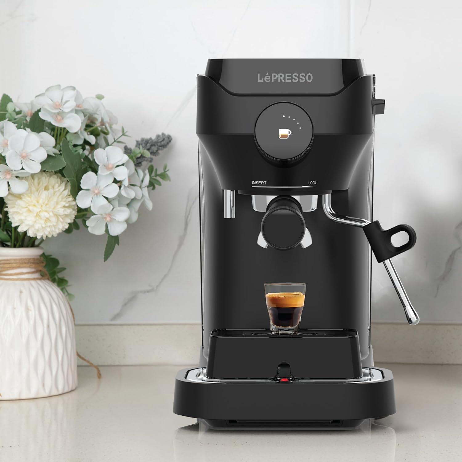 LePresso LuceNero 19-Bar Coffee Machine with LCD Screen - Black