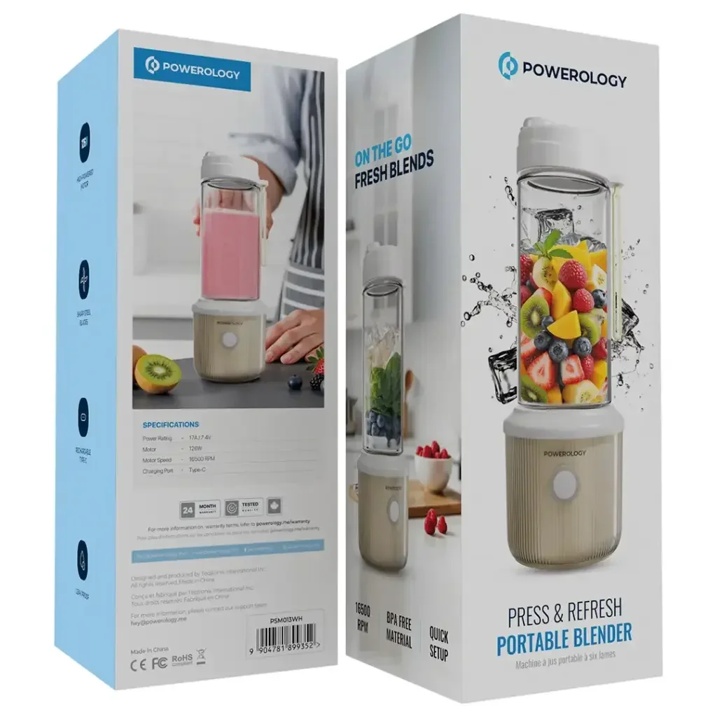 Powerology Press & Refresh Portable Blender 450ml 2500mAh 6 Blades 126W