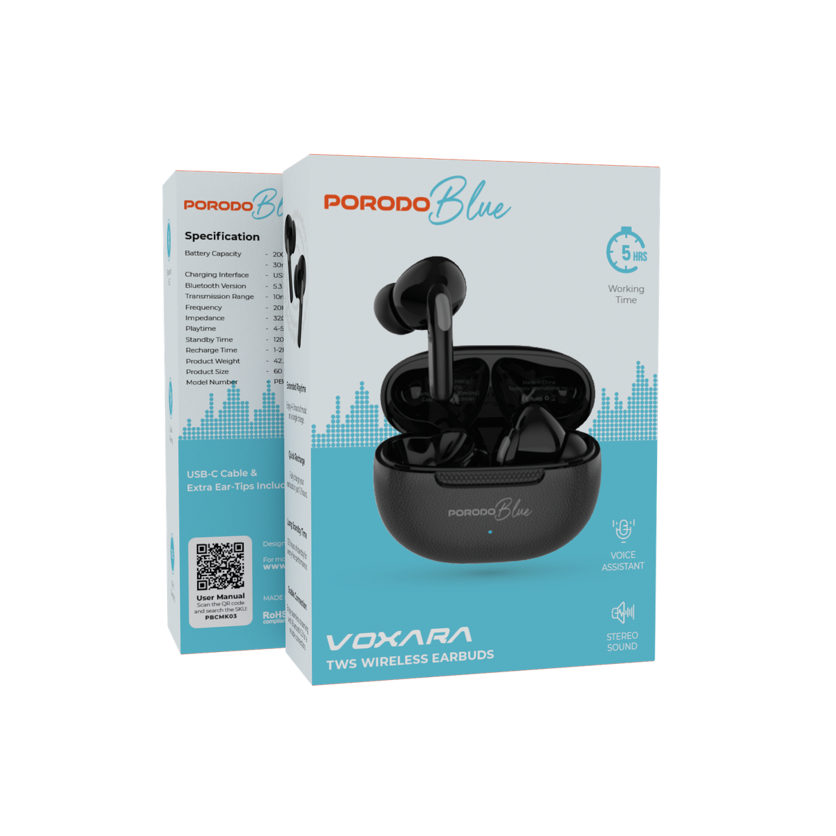 Porodo Blue Tws with 5H Battery Life & BT 5.4 - Black