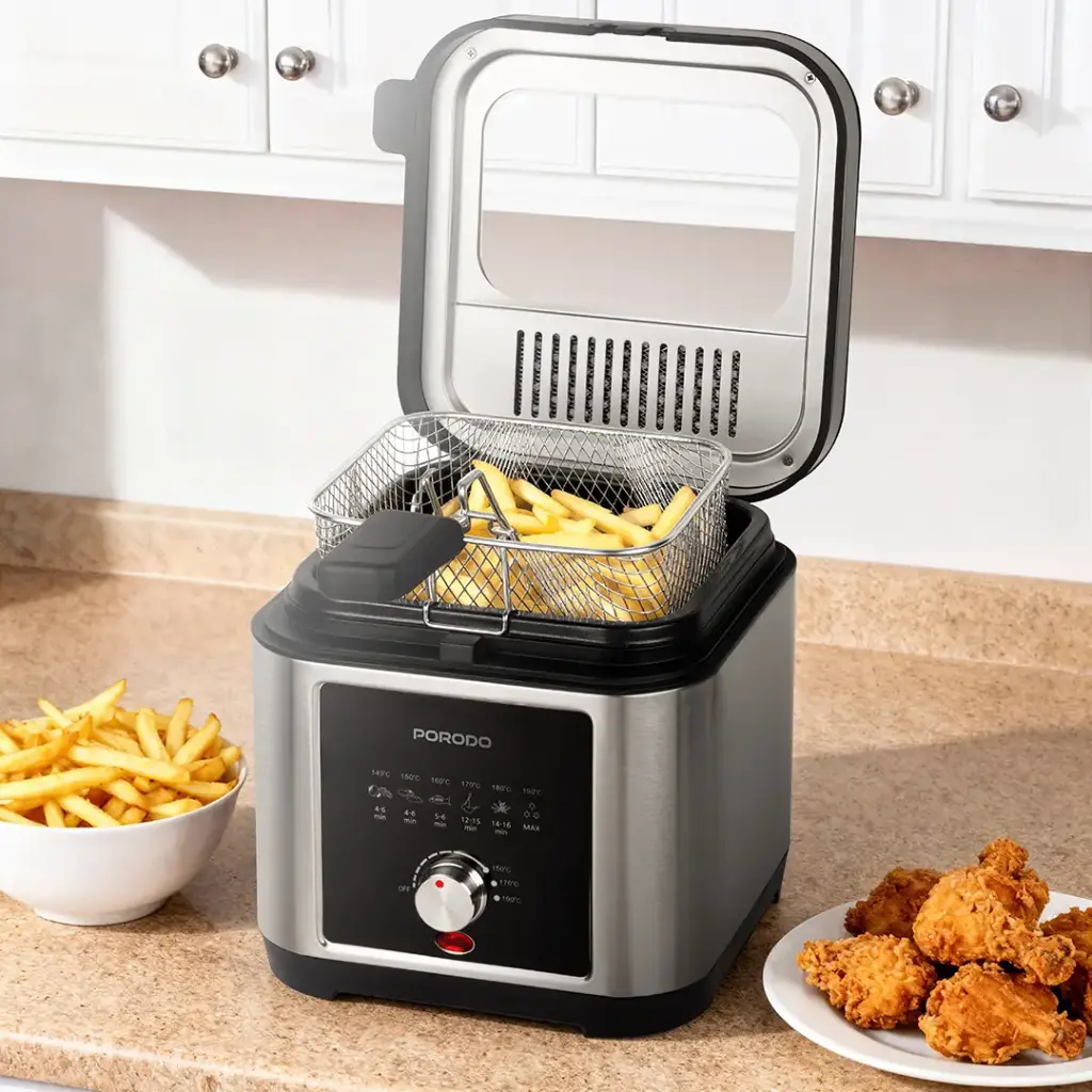Porodo Lifestyle 2.5L Stainless Steel Deep Fryer Knob Temperature Control
