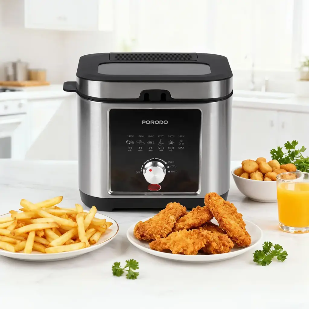 Porodo Lifestyle 2.5L Stainless Steel Deep Fryer Knob Temperature Control
