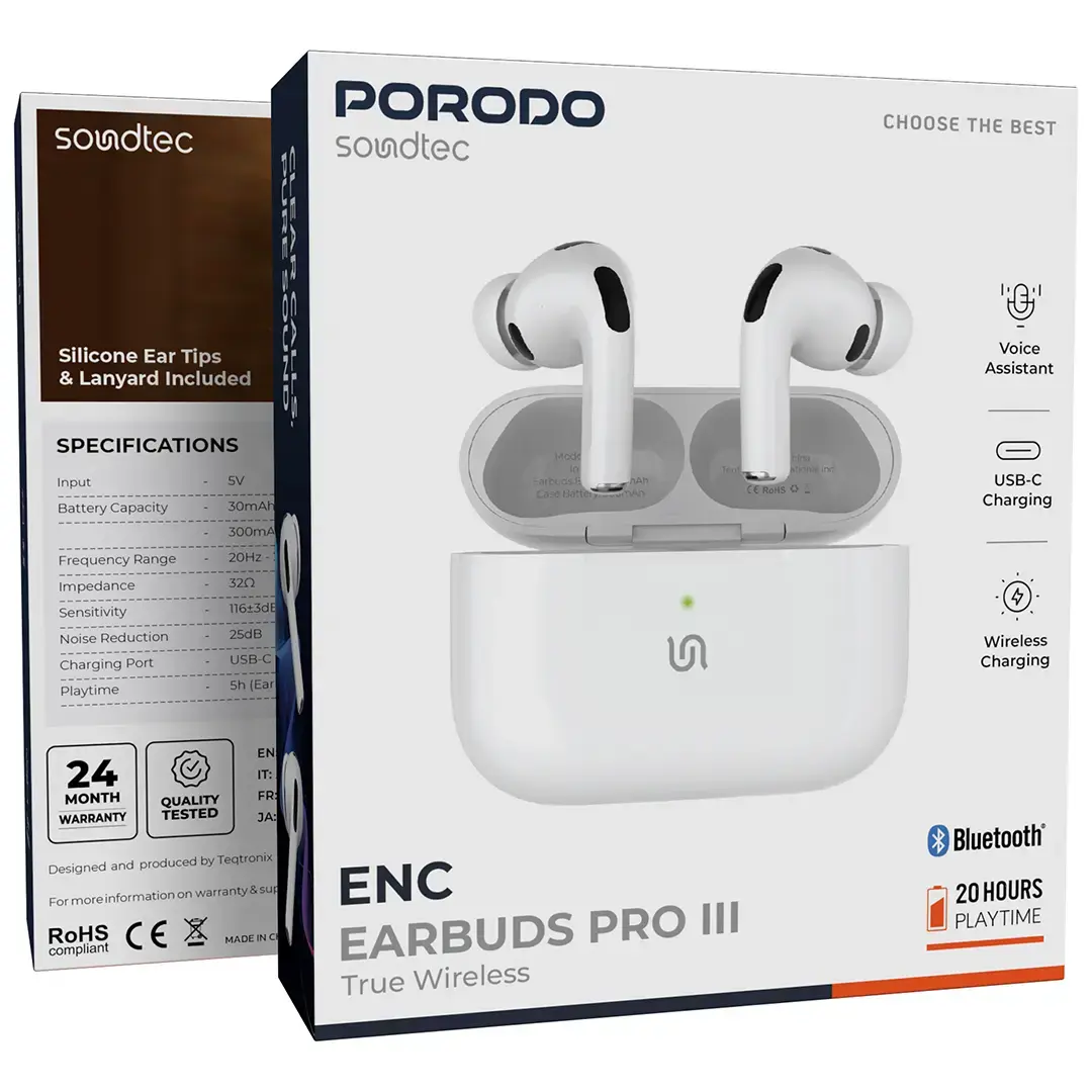 Porodo Soundtec Airpods Pro 3 ENC-White