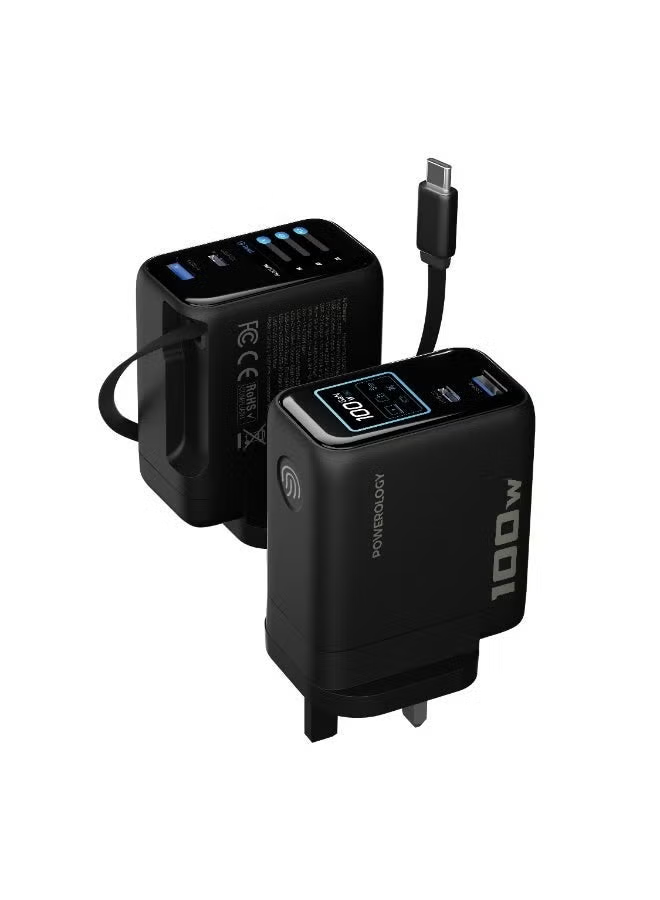Powerology 100W TFT Adaptor with Retractable Cable 1C & 1A
