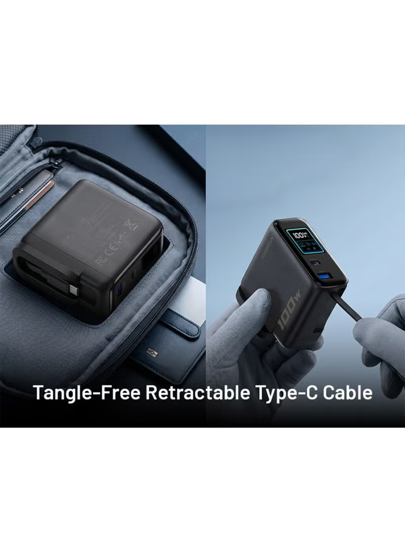 Powerology 100W TFT Adaptor with Retractable Cable 1C & 1A