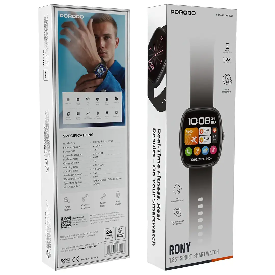 Porodo Rony Smartwatch TFT 1.83 Screen Waterproof IP67