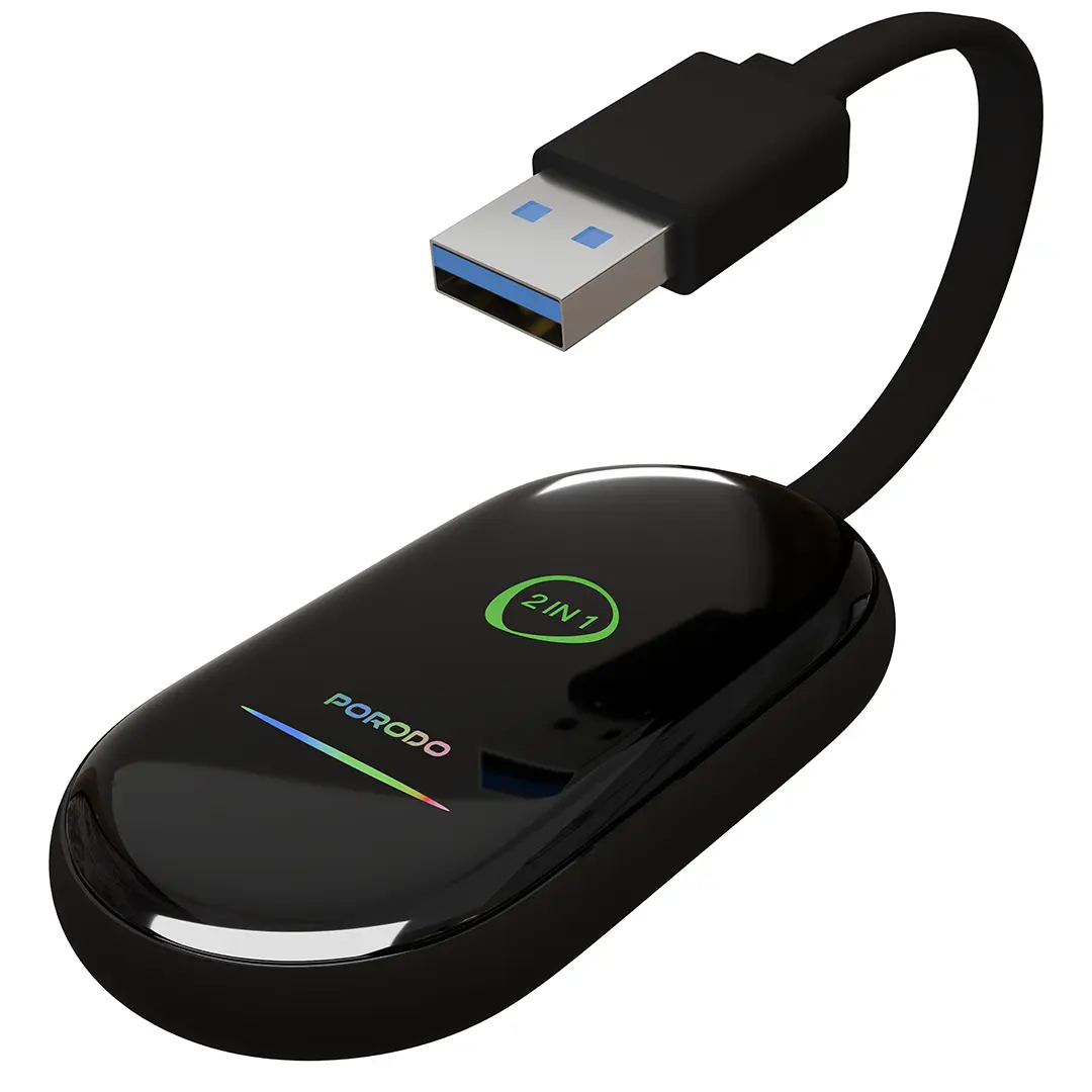 Porodo Play-X 2 in1 Wireless Android Carplay Adaptor with Wi-Fi and Bluetooth Connectivity - Black