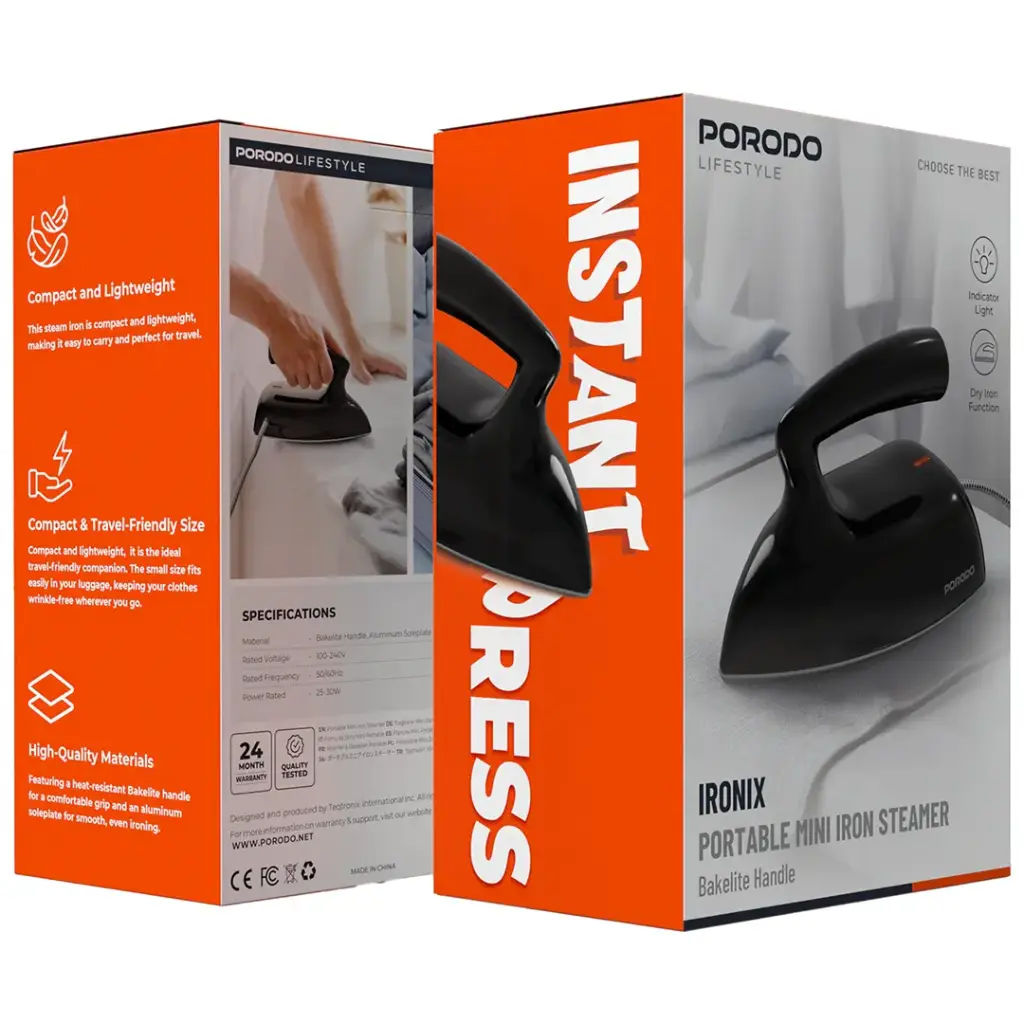 Porodo Lifestyle Ironix 30W Portable Mini Steamer Black