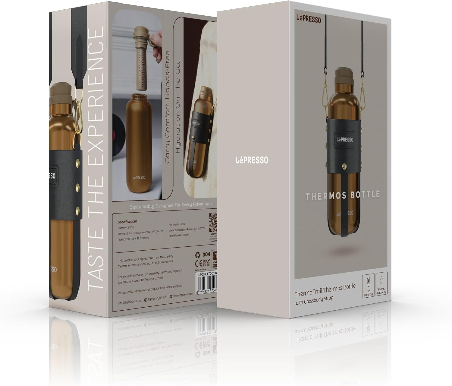 LePresso ThermaTrail 650ml Thermos Bottle with Crossbody Strap