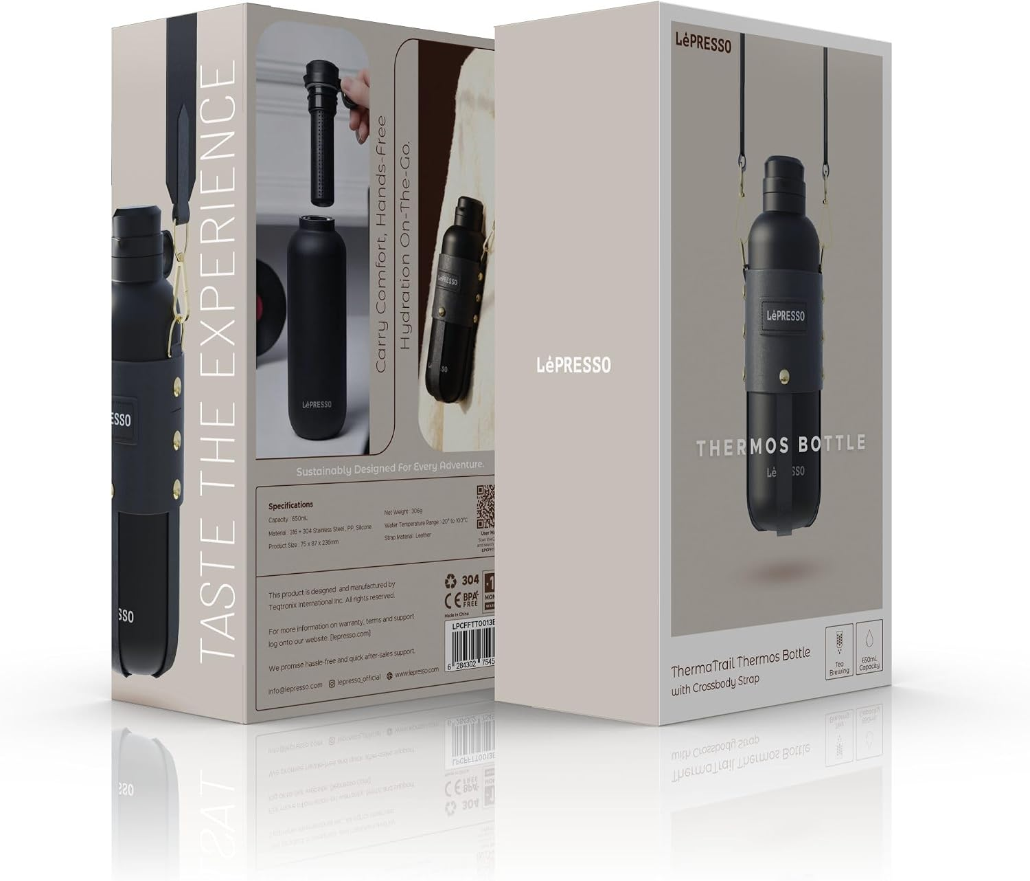LePresso ThermaTrail 650ml Thermos Bottle with Crossbody Strap