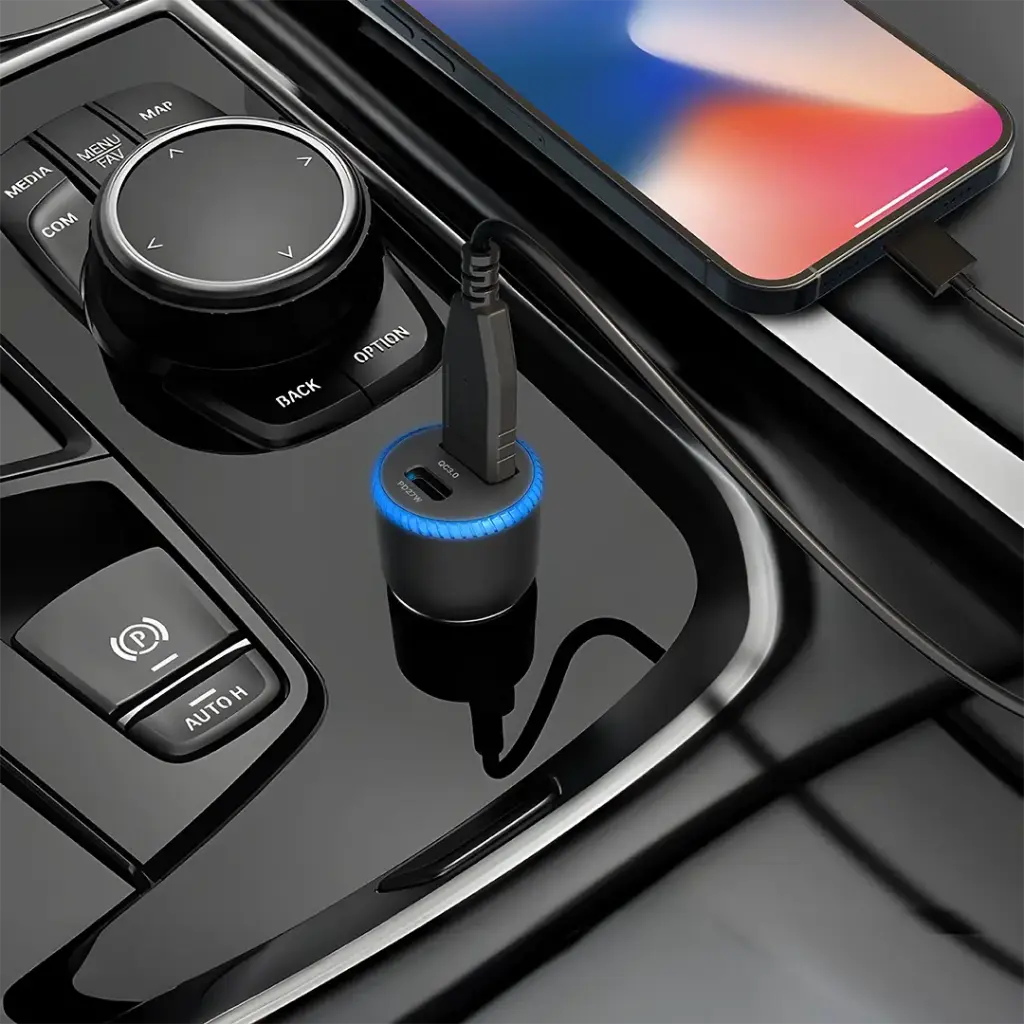 Porodo Blue Graz PD+QC 45W USB A+C Car Charger - Black