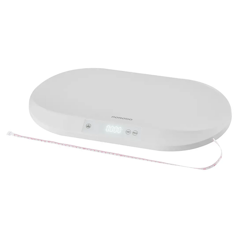 Porodo Mini Measure Lifestyle Electronic Digital Baby Scale with measuring tape - White