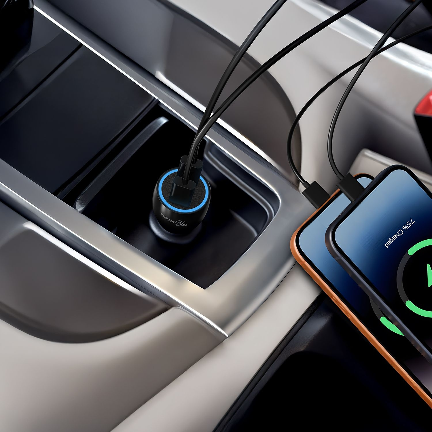 Porodo Blue Riva PD 60W Type-Cx2 Car Charger With C to C Cable - Black