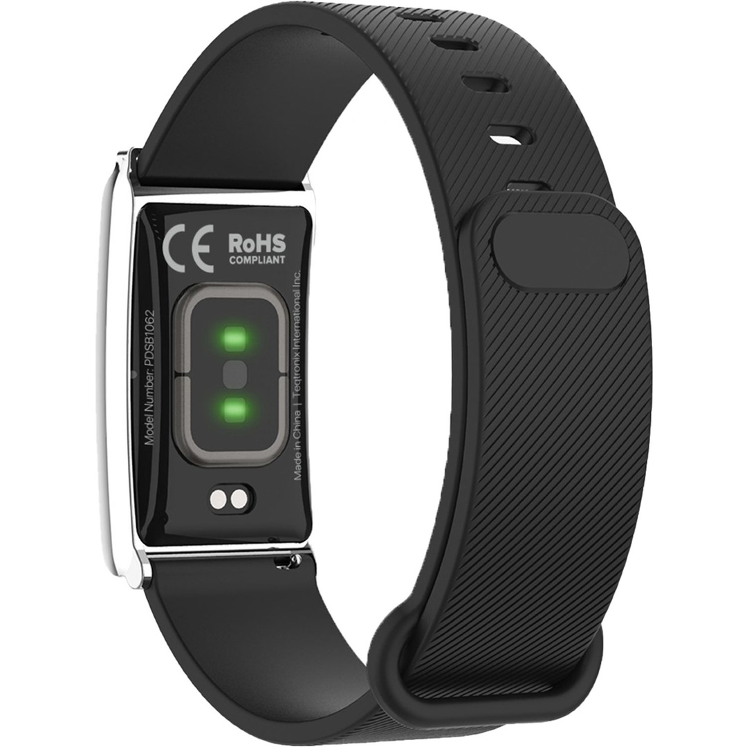 Porodo Trackfit Screenless Silicone Fitband BlackStrap Silver Case PDSB1062BK