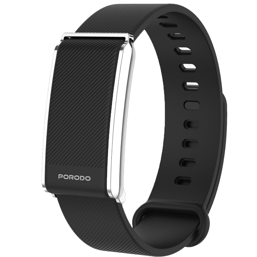 Porodo Trackfit Screenless Silicone Fitband BlackStrap Silver Case PDSB1062BK