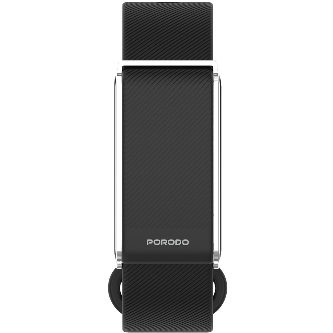 Porodo Trackfit Screenless Silicone Fitband BlackStrap Silver Case PDSB1062BK