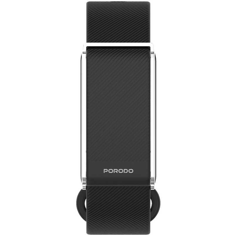 Porodo Trackfit Screenless Silicone Fitband BlackStrap Silver Case PDSB1062BK