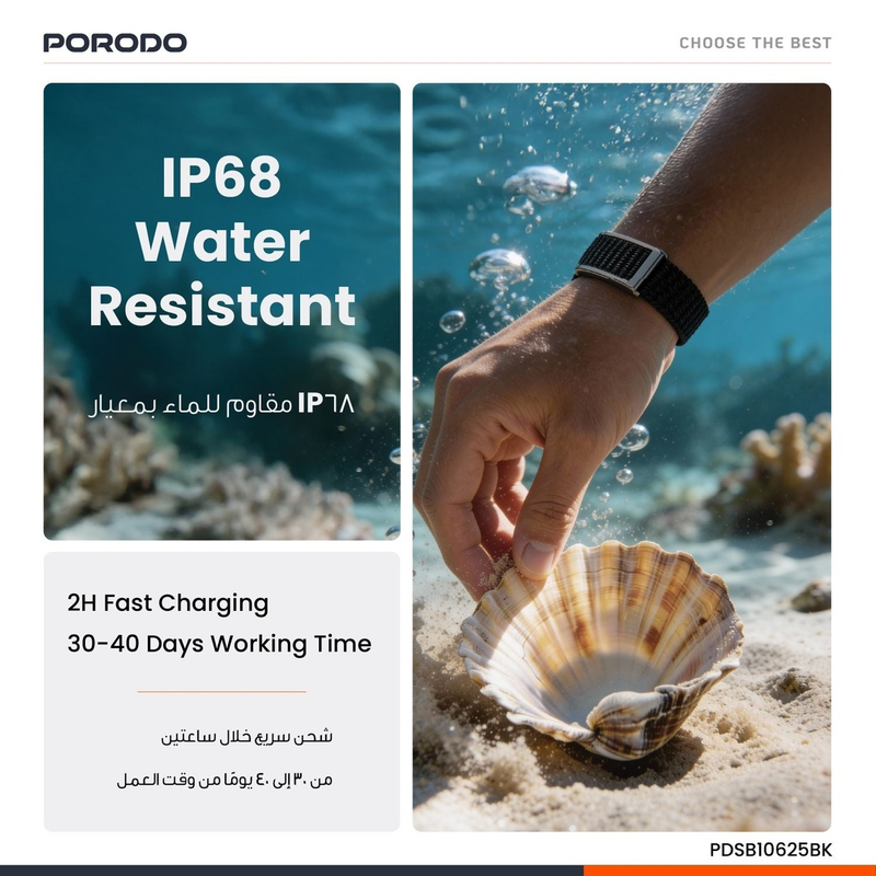 Porodo Trackfit Screenless Silicone Fitband BlackStrap Silver Case PDSB1062BK
