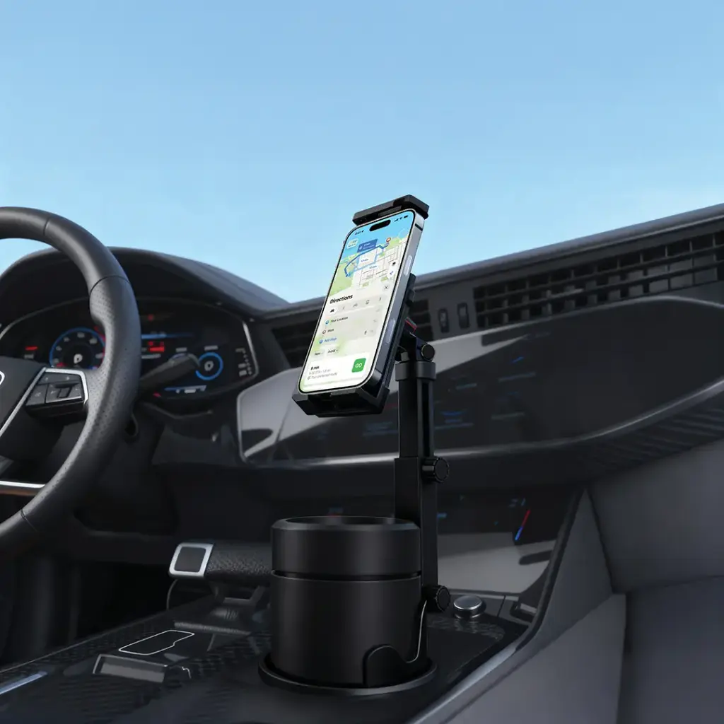 Porodo Blue Car Cup Phone Holder with  Extended Length - Black