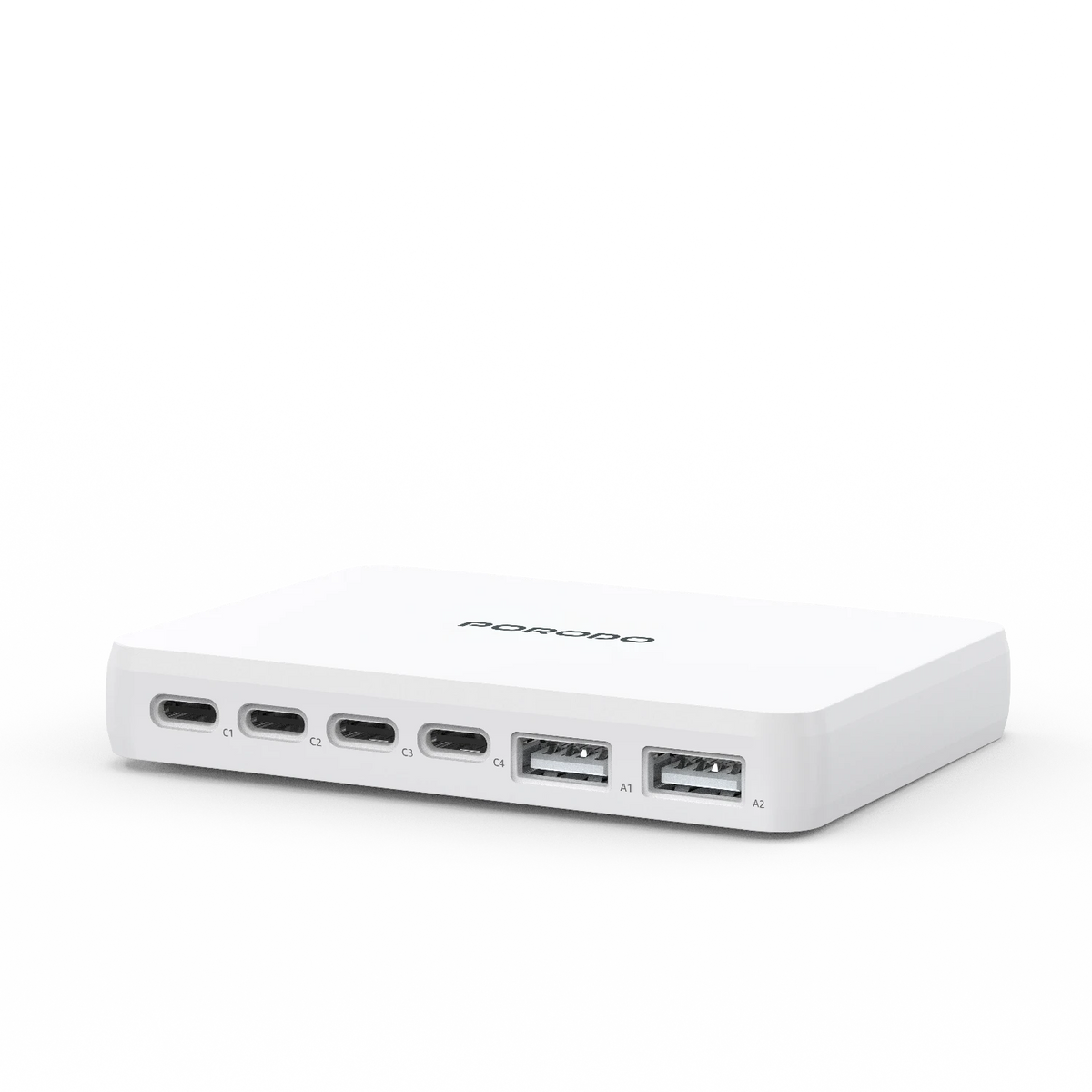 Porodo Unique 100W 4 Type C 2 USB A GaN Wall Charger with UK Plug - White